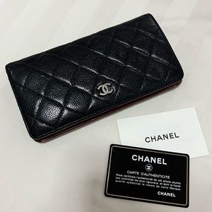 CHANEL Vintage Yen Wallet in Black Caviar/SHW